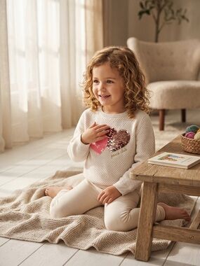 H&M Cream Knit Sweater with Pink and Rose-Gold Sequin Heart